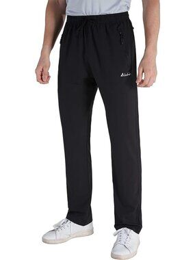 clothin Men's Athletic Pants Elastic-Waist Drawstring Pants, Black, Medium